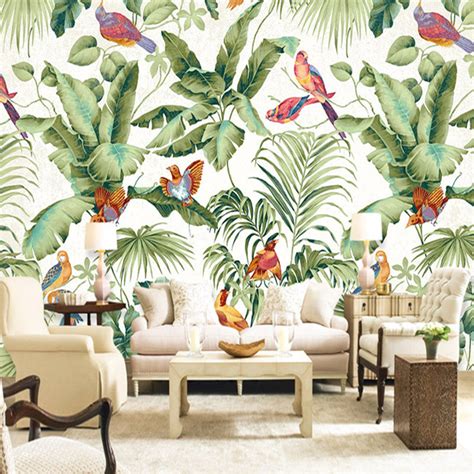 Custom Mural Wallpaper Tropical Rainforest Flower Bird Bvm Home