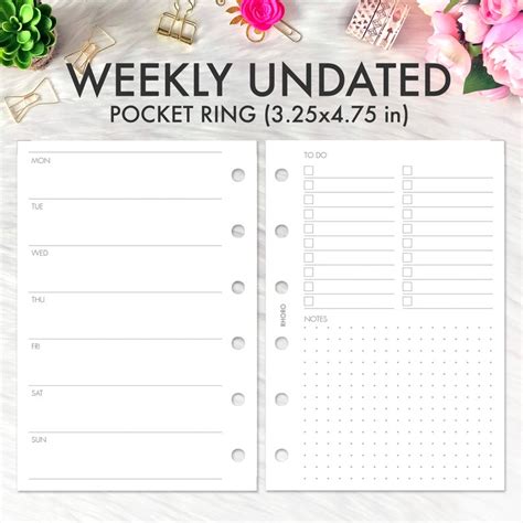 Pocket Rings Inserts Printable Weekly Pocket Planner Etsy