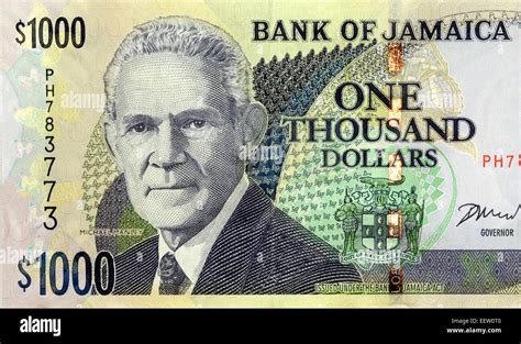Jamaica One Thousand 1000 Dollars Bank Note Stock Photo Royalty Free