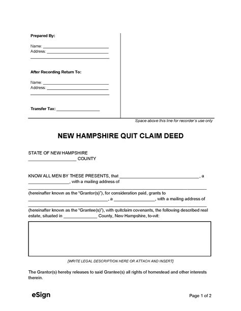Free New Hampshire Quit Claim Deed Form Pdf Word Efor Vrogue Co
