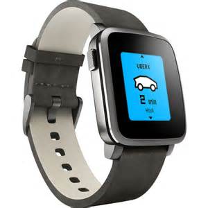 Pebble Time Steel Smartwatch 38mm Black Leather Band