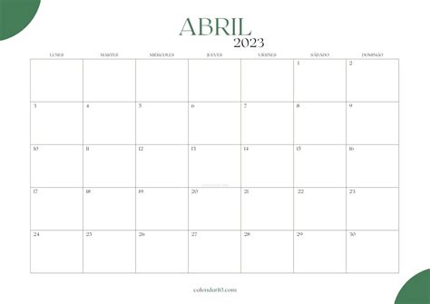 Calendario Abril 2023 ️ Para Imprimir