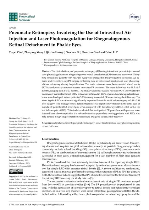 Pdf Pneumatic Retinopexy Involving The Use Of Intravitreal Air