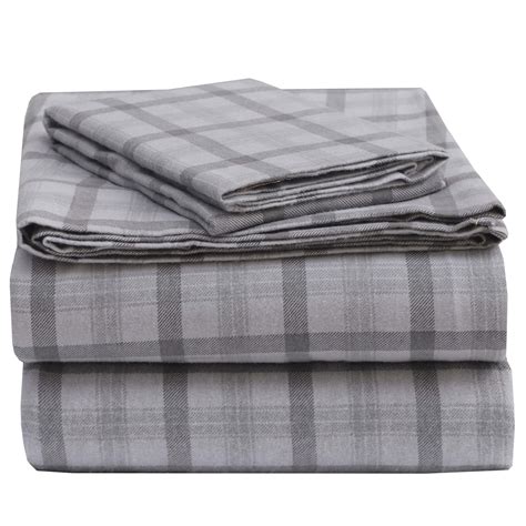 Enviohome 160 Gsm Cotton Flannel Sheet Set Twin Xl Grey Check