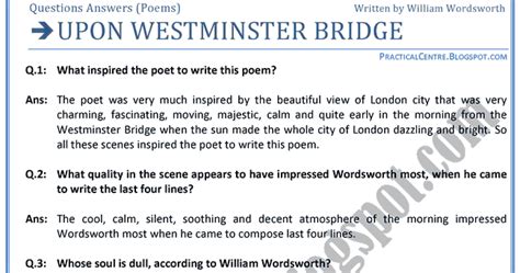 Composed Upon Westminster Bridge Questions And Answers Pdf - Upon Westminster Bridge Long Questions And Answers 2020 As Pdf Composed