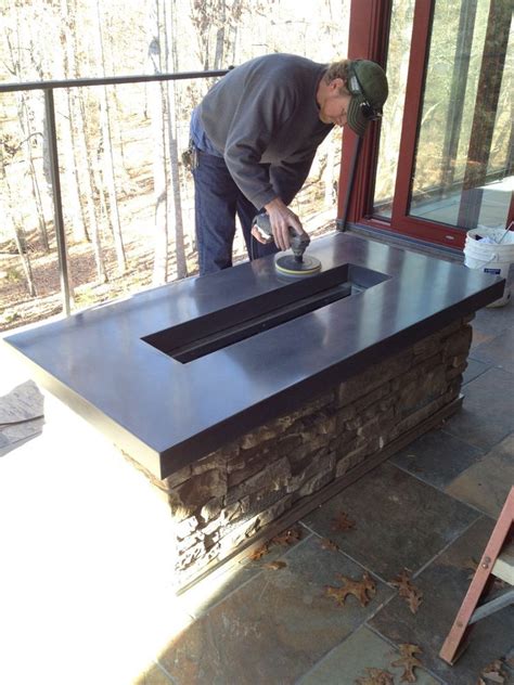 Polishing concrete countertops will give you a smooth, hard, dense surface that's easy to clean and if you like concrete bar top, you might love these ideas. Building a Concrete Countertop for a Fire Pit | Decorative ...
