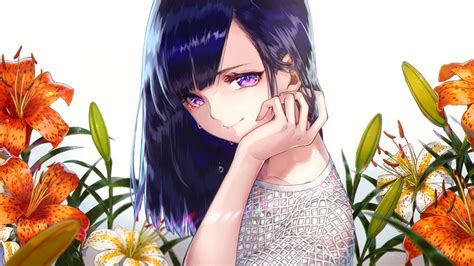 Anime Girl Cyring Flowers Purple Hair 4k 4639 Wallpaper