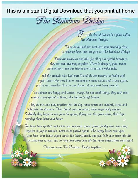 Free Rainbow Bridge Poem Printable Rainbow Bridge Memorial Pet Poem