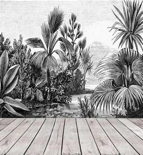 Black And White Jungle Wallpaper Rainforest Landscape Wall Etsy