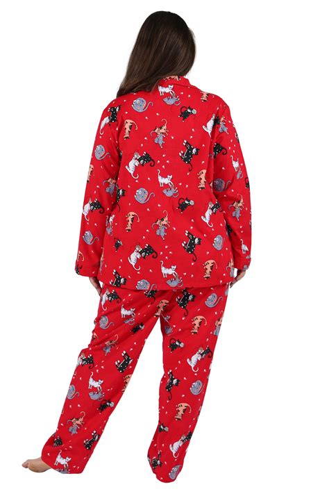 Red Flannel Cat Print Plus Size Pajama Set La Cera™