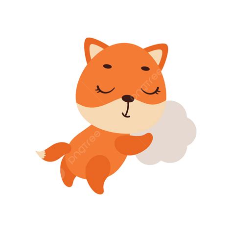 Cute Little Fox Sleeping On Cloud Happy Cards Kids Png And Vector