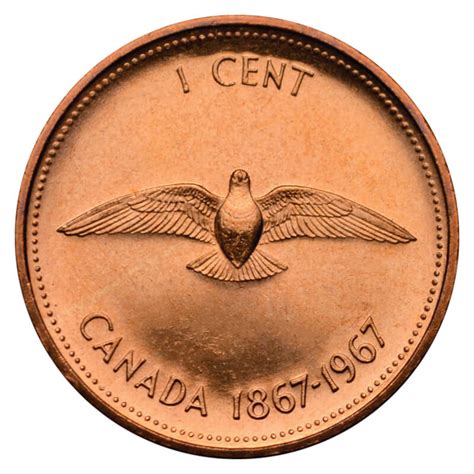 1967 1867 Canadian 1 Cent Rock Dove Confederation Centennial Penny