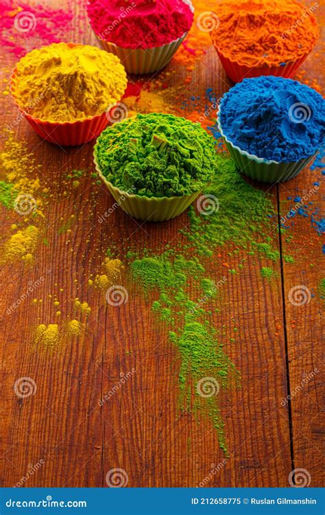 Colorful Traditional Holi Powder In Bowls Happy Holi Concept Indian