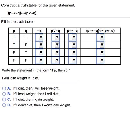 Solved Construct A Truth Table For The Given Statement Fill