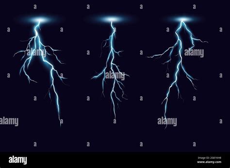 Lightning Bolts Realistic Vector Illustrations Set Thunderstorm