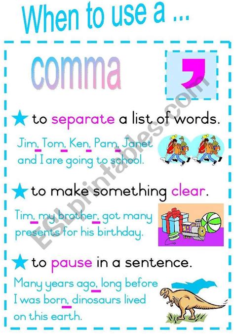 When To Use A Comma Fully Editable Poster Esl Worksheet By Joeyb1