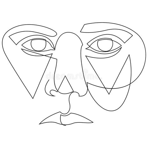 Abstract Face One Line Drawing Eyes Wide Open Fear Or Stress Concept