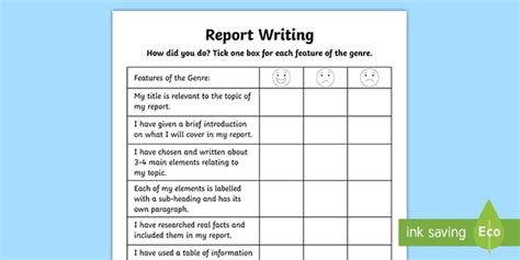 Report Writing Self Assessment Worksheet Teacher Made