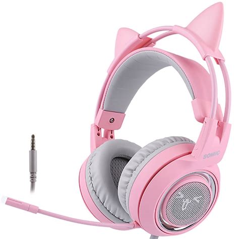 Somic G951s Pink Cat Headphones Wired Gaming Headset 35mm Headset With