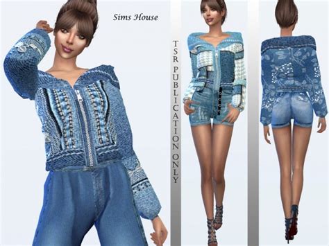 Boho Womens Denim Jacket With Turn Down Collar By Sims House At Tsr