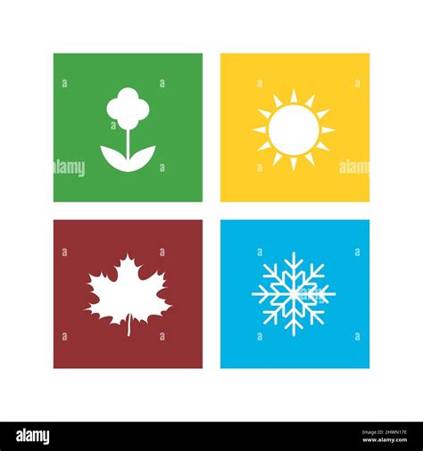 Four Seasons Spring Summer Autumn And Winter Vector Icons On White