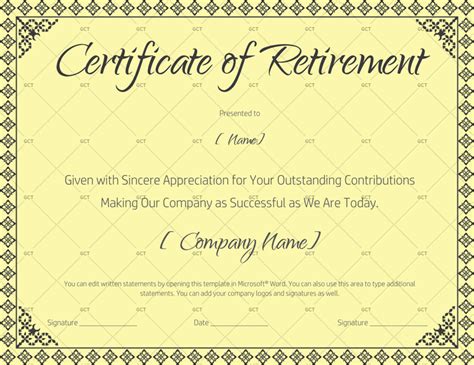 printable retirement certificate  teacher gct