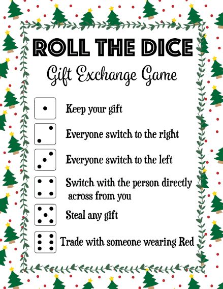 Free Printable Dice Gift Exchange Game
