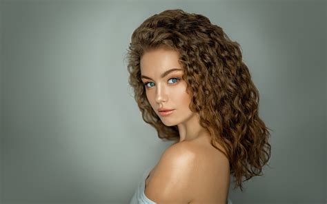 wallpaper women face grigoriy lifin simple background bare shoulders portrait curly hair