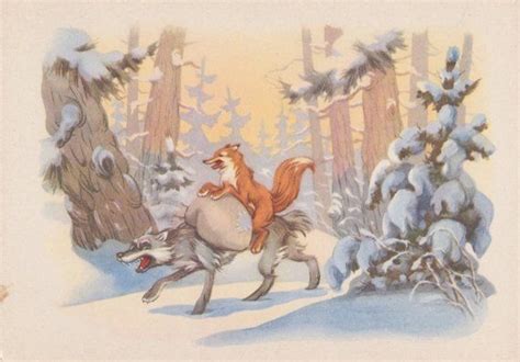 The Fox And The Wolf Scene From Soviet Cartoon Drawing By I