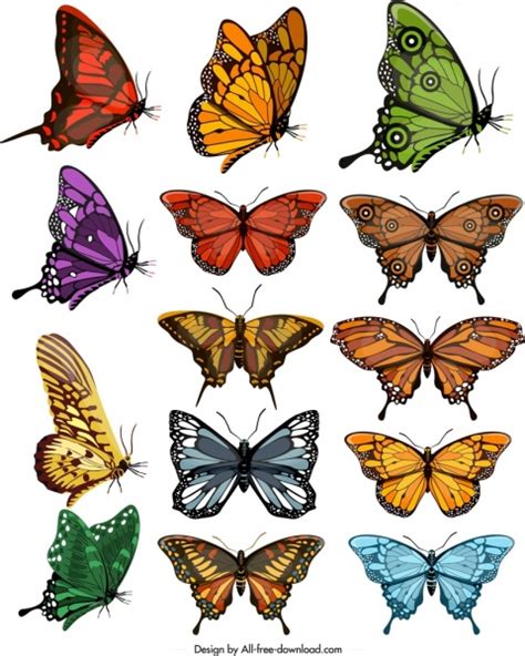 Gratis untuk komersial tidak perlu kredit bebas hak cipta. Butterflies Icons Collection Colorful Shapes Sketch Modern