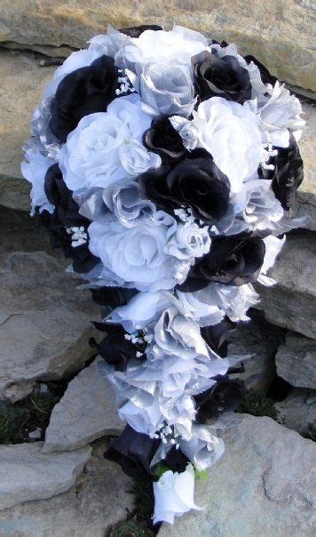 Black White Silver Bouquet Cascade Wedding Centerpieces