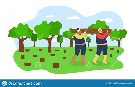 Ecology Illustration Illustration Of Felling Trees Stock Vector