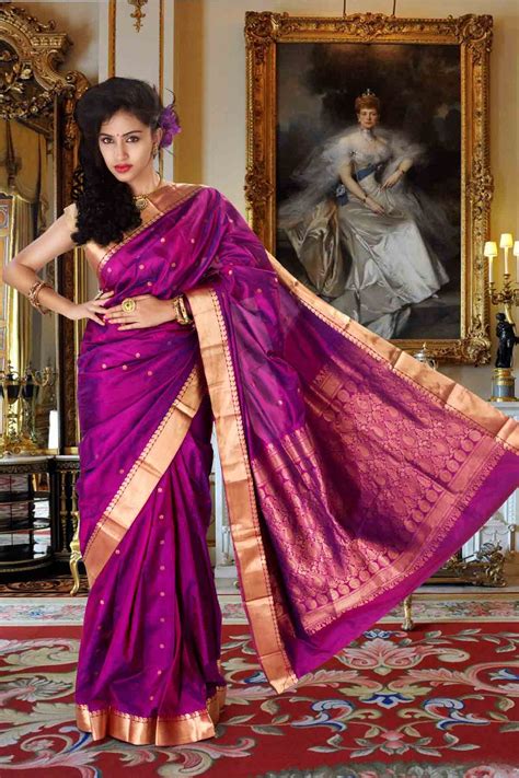 Purple Pure Silk Zari Weaved Saree In Golden Saree Border Mirraw Test 287511