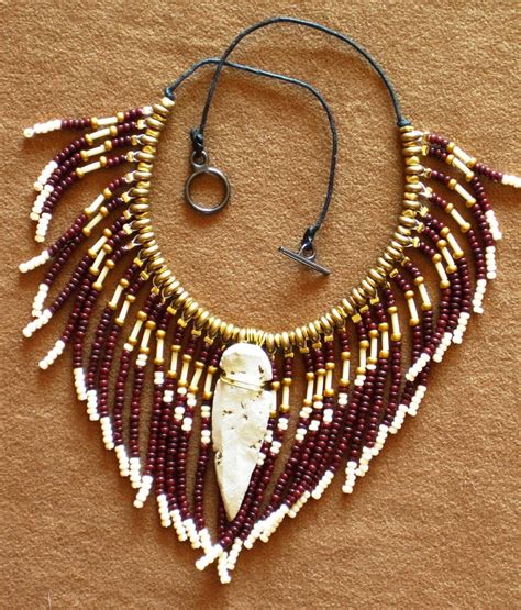 Price Reduced Native American Style Fringed Beaded Necklace In Gold
