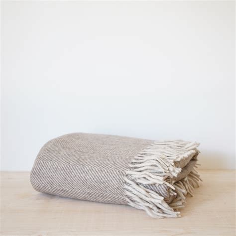 Recycled Wool Blanket In Natural Herringbone Socco Living