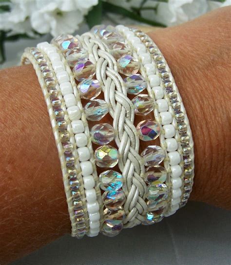 Beaded And Braided Leather Cuff Bracelet Crystal By TNineDesign With