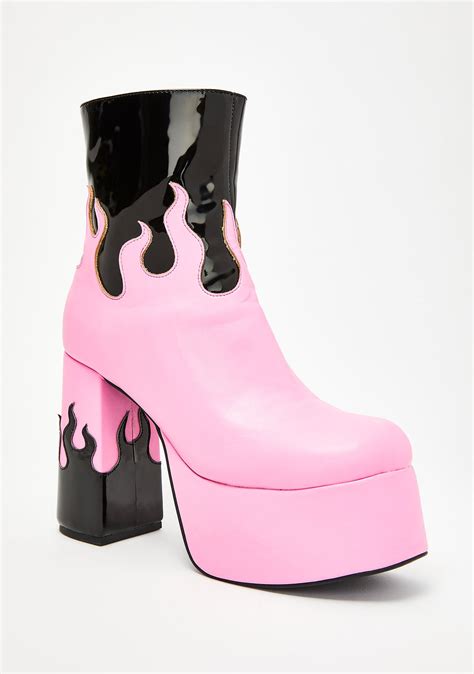 Sugar Thrillz Pink Flame Platform Boots Dolls Kill