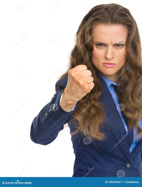 Angry Business Woman Threatening With Fist Stock Image Image Of
