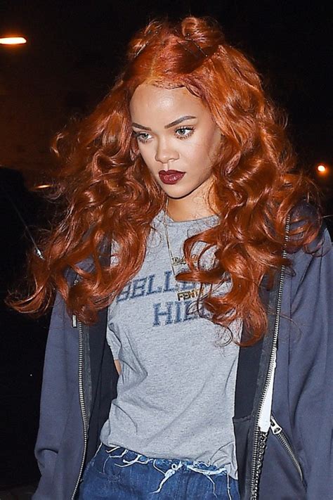 Rihanna Wavy Auburn Bobby Pins Half Up Half Down Pin Curls Hairstyle