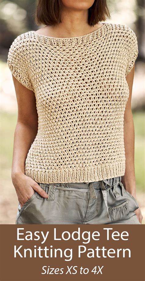 Knitting Pattern For Easy Lodge Tee Top Sizes XS To 4X Knit Top