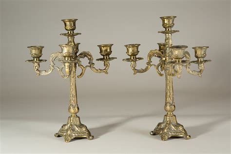 Antique Brass Candelabras Vintage Church Style Candlestick Holders