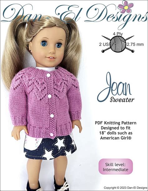 Dan El Designs Jean Doll Clothes Knitting Pattern 18 Inch American Girl Dolls