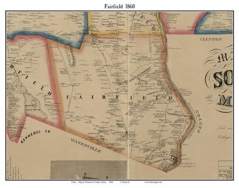 Fairfield Maine 1860 Old Town Map Custom Print Somerset Co Old Maps