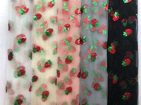 Sweet Strawberry Lace Fabric Glitter Sequin Strawberry Tulle Etsy