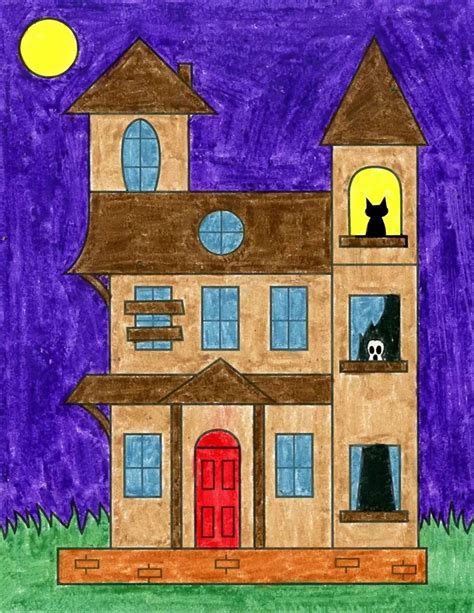 How To Draw A Haunted House Tutorial Video And Haunted House Coloring