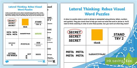 Lateral Thinking Rebus Visual Word Puzzles Teacher Made