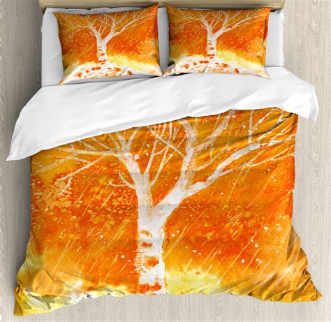 Orange Duvet Cover Set With Pillow Shams Leafless Tree Autumn Print Ebay