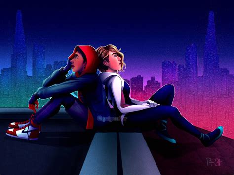 Miles And Gwen By Paigemichael Miles Morales Spiderman Spider Gwen