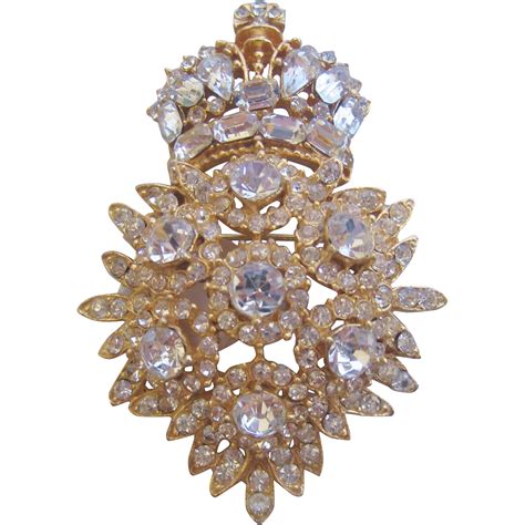 Vintage Ornate Rhinestone Crown Pin Brooch From Vintagejewelrylounge On