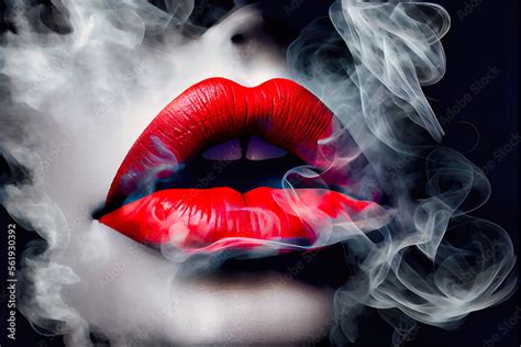 Womans Lips Blowing Smoke Clouds Generative Ai Image Made To Look